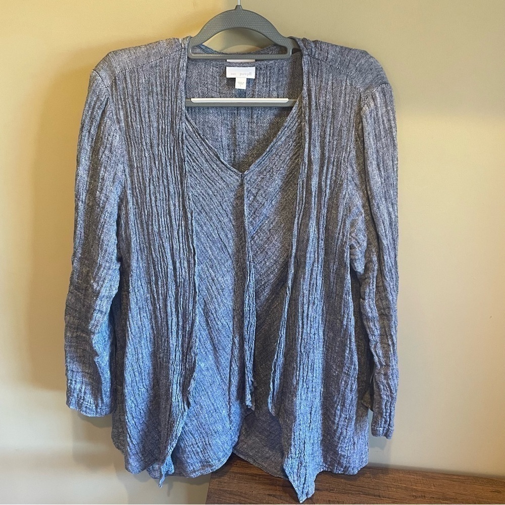 J. Jill Pure Linen Gray Lagenlook Tank & Cardigan Twinset size M/L